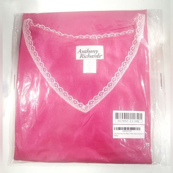 Amerimark Semi-transparent Silky V-neck Short Sleeve Nightie Lightweight Pink XL - Picture 6 of 9